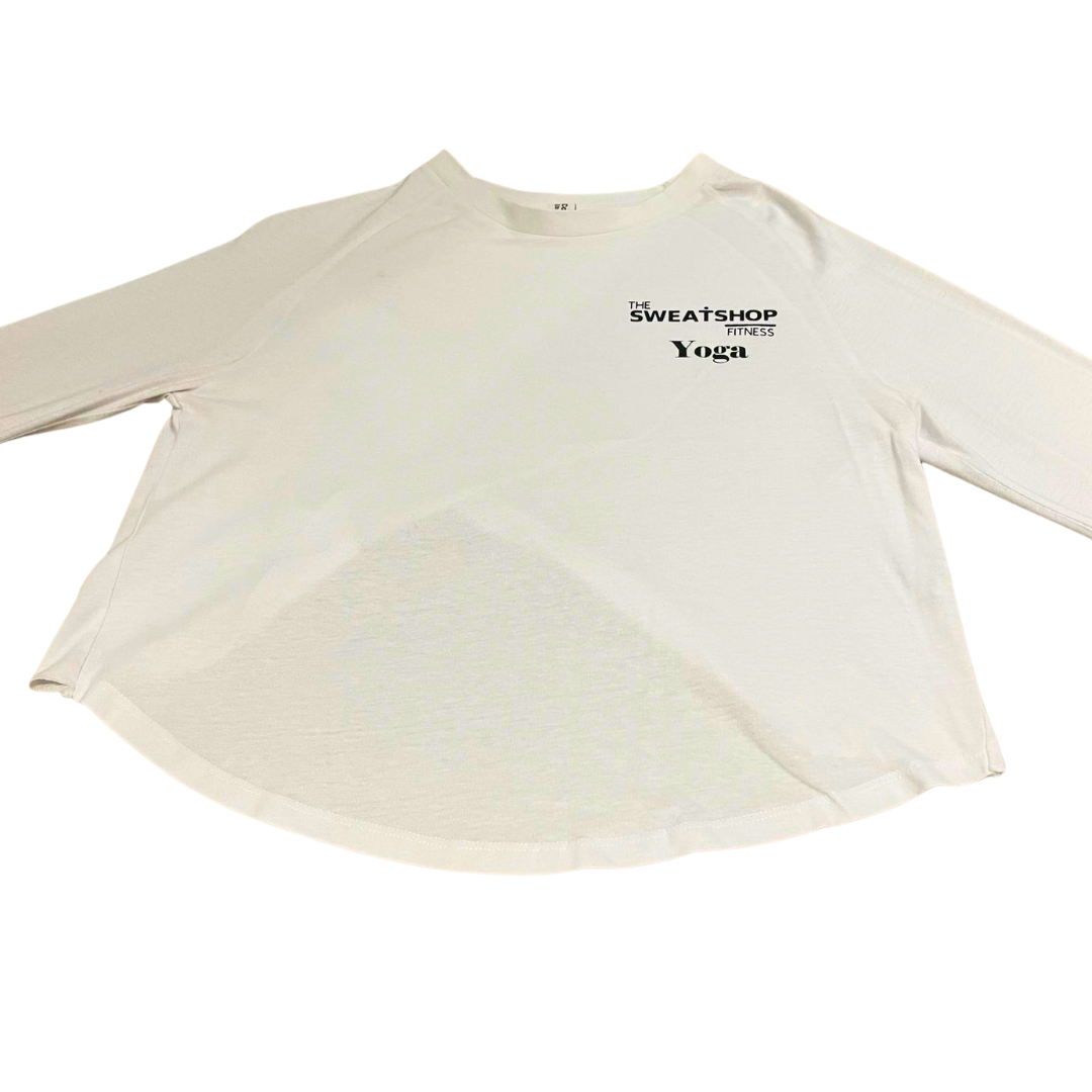 *The Sweatshop Fitness White Yoga Long Sleeve Crossover Top