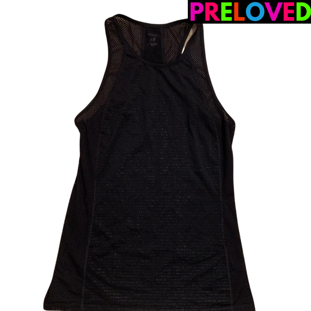 PRELOVED Black Mesh Vest With Text Design - Size S